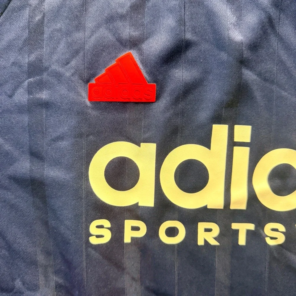Adidas Sportswear Jersey Shirt Mens Large Navy Blue Red White Stripes Logo Tee
